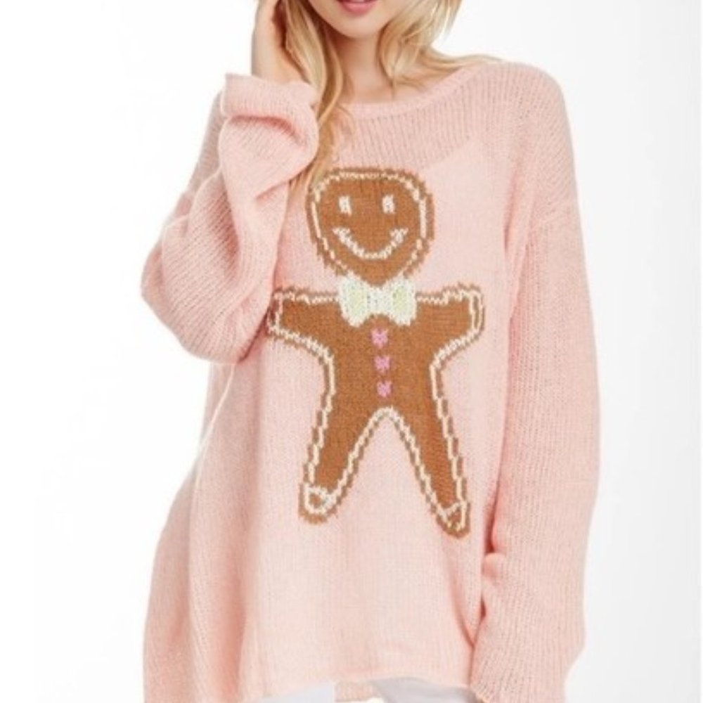 Wildfox Couture Gingerbread Man Ringo Sweater, Pink, S